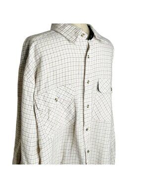 David Taylor Shirt Mens Size XL Cream Black Tan Plaid Long Sleeve Button Front